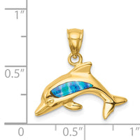14K Lab Created Opal Dolphin Pendant-C4596