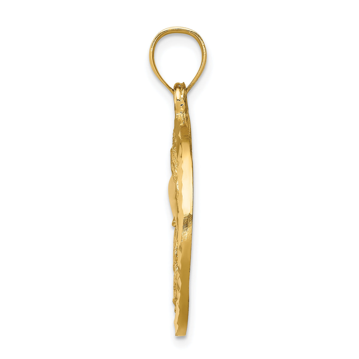14K Diamond-cut Dolphin and Shells Circle Pendant-C4598