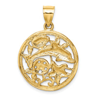 14K Diamond-cut Dolphin and Shells Circle Pendant-C4598