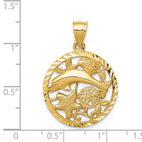 14K Diamond-cut Dolphin and Shells Circle Pendant-C4598