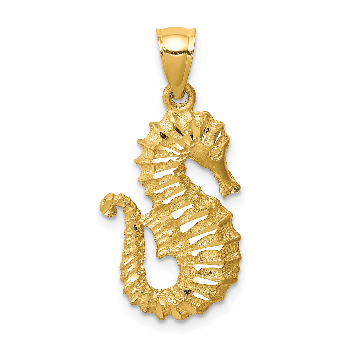 14K Diamond-cut Seahorse Pendant-C4604