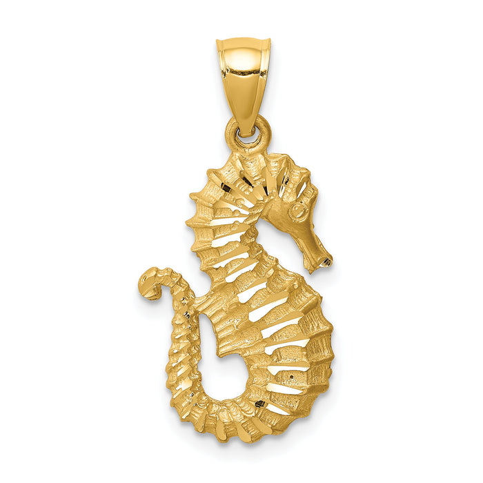 14K Diamond-cut Seahorse Pendant-C4604