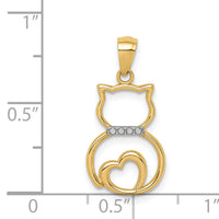 14k White Rhodium Diamond-cut Sitting Cat Pendant-C4621