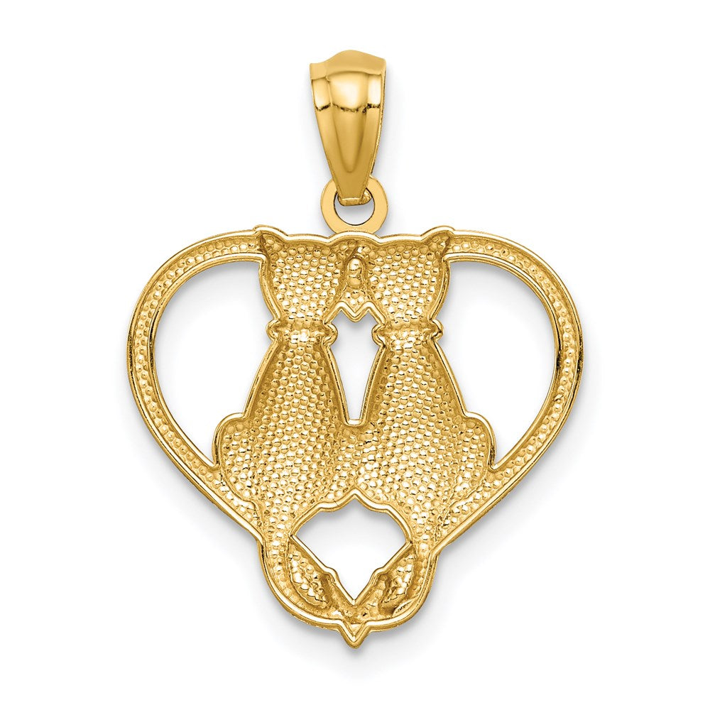 14K Sitting Cats in a Heart Pendant-C4622
