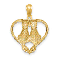14K Sitting Cats in a Heart Pendant-C4622