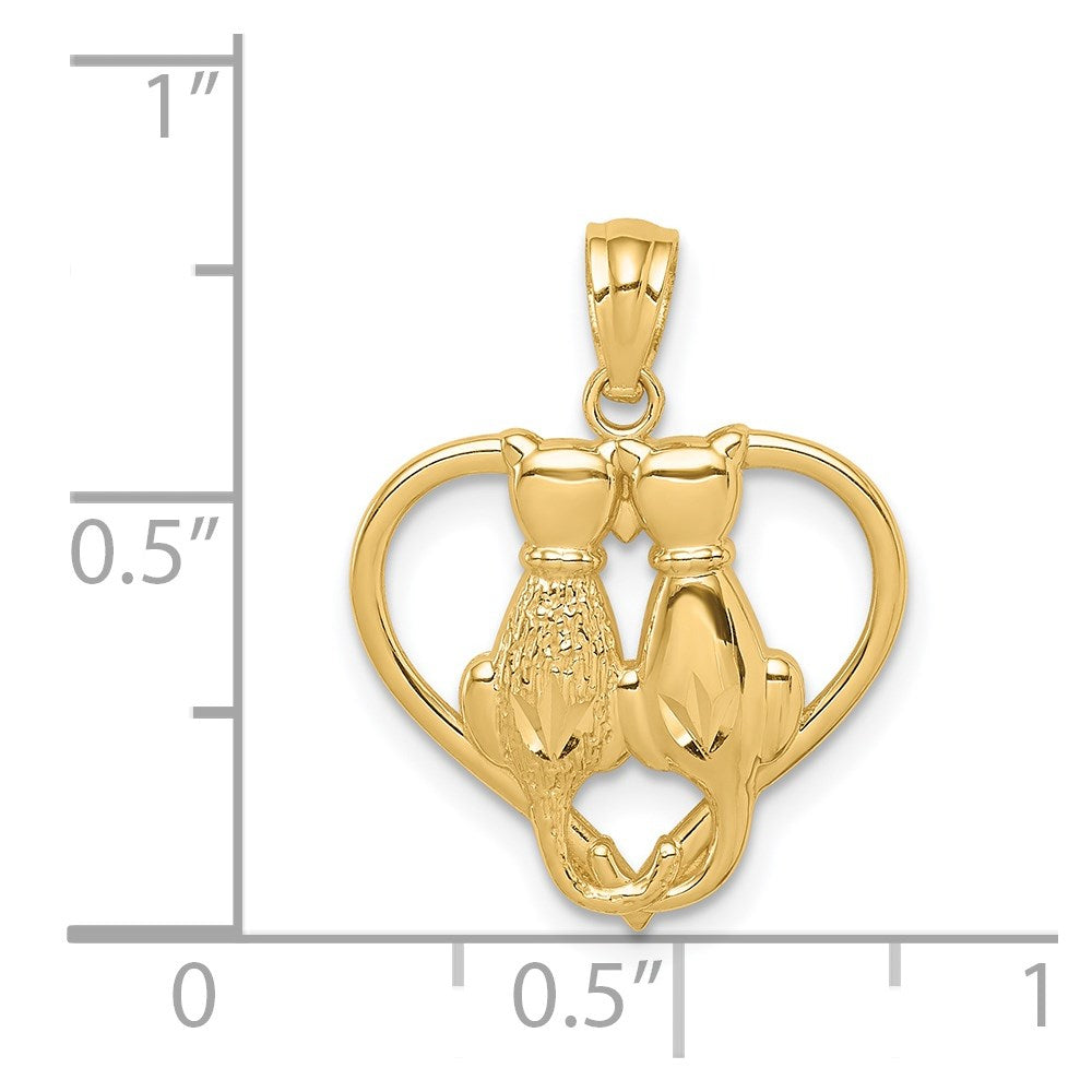 14K Sitting Cats in a Heart Pendant-C4622