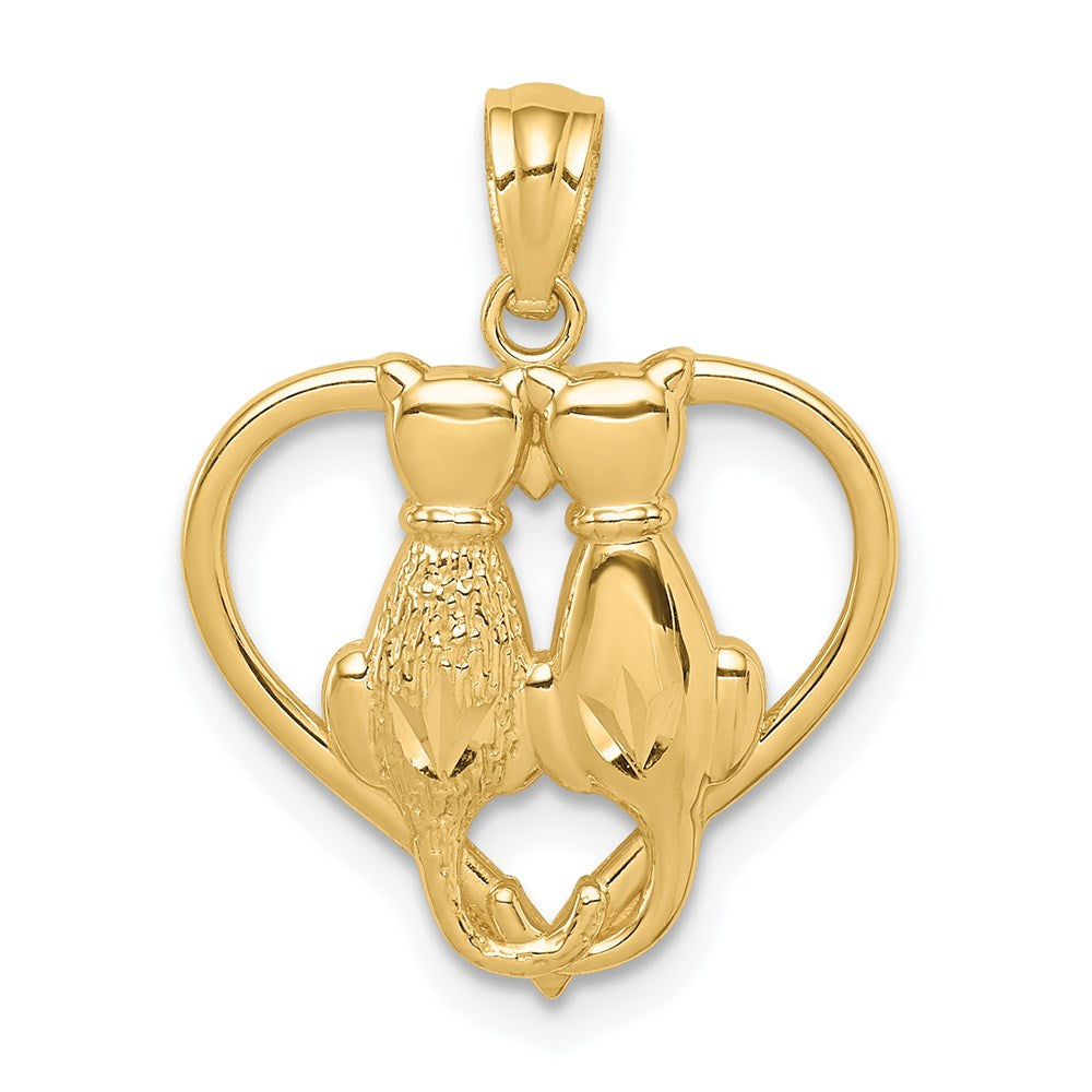 14K Sitting Cats in a Heart Pendant-C4622