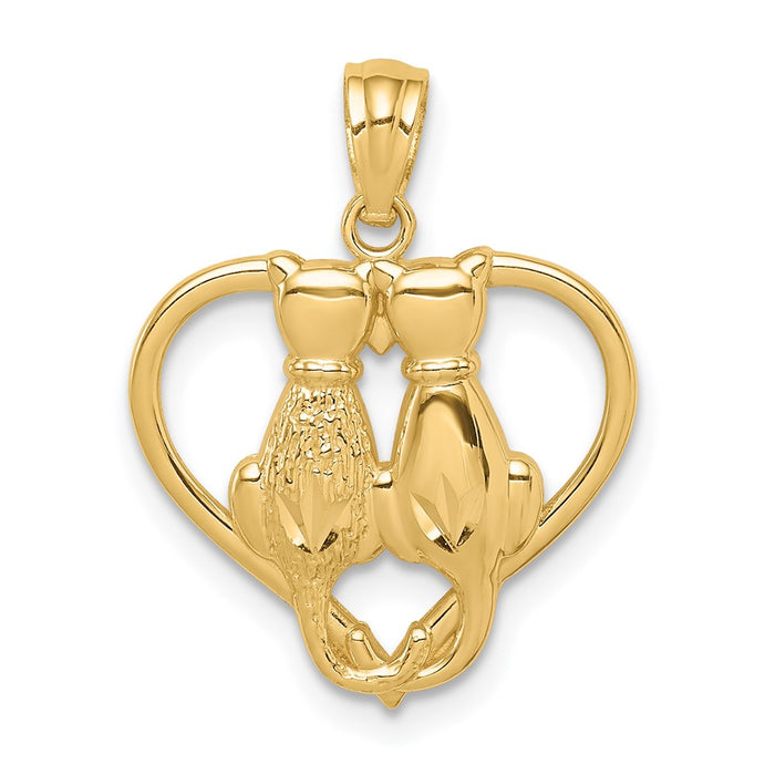 14K Sitting Cats in a Heart Pendant-C4622