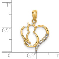 14K White Rhodium Sitting Cat in a Heart Pendant-C4624