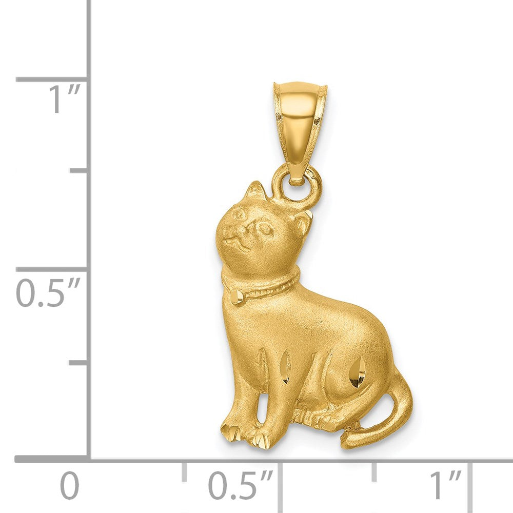 14K Diamond-cut Cat Pendant-C4628