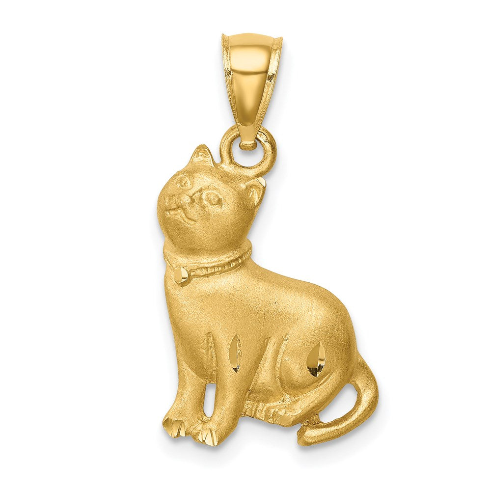 14K Diamond-cut Cat Pendant-C4628