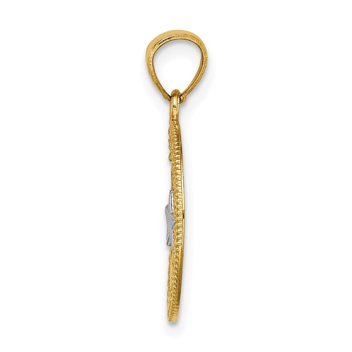 14K w/Rhodium Star & Moon Pendant-C4640