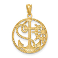 14K W/ Rhodium Cross Anchor Captain Wheel Pendant-C4649