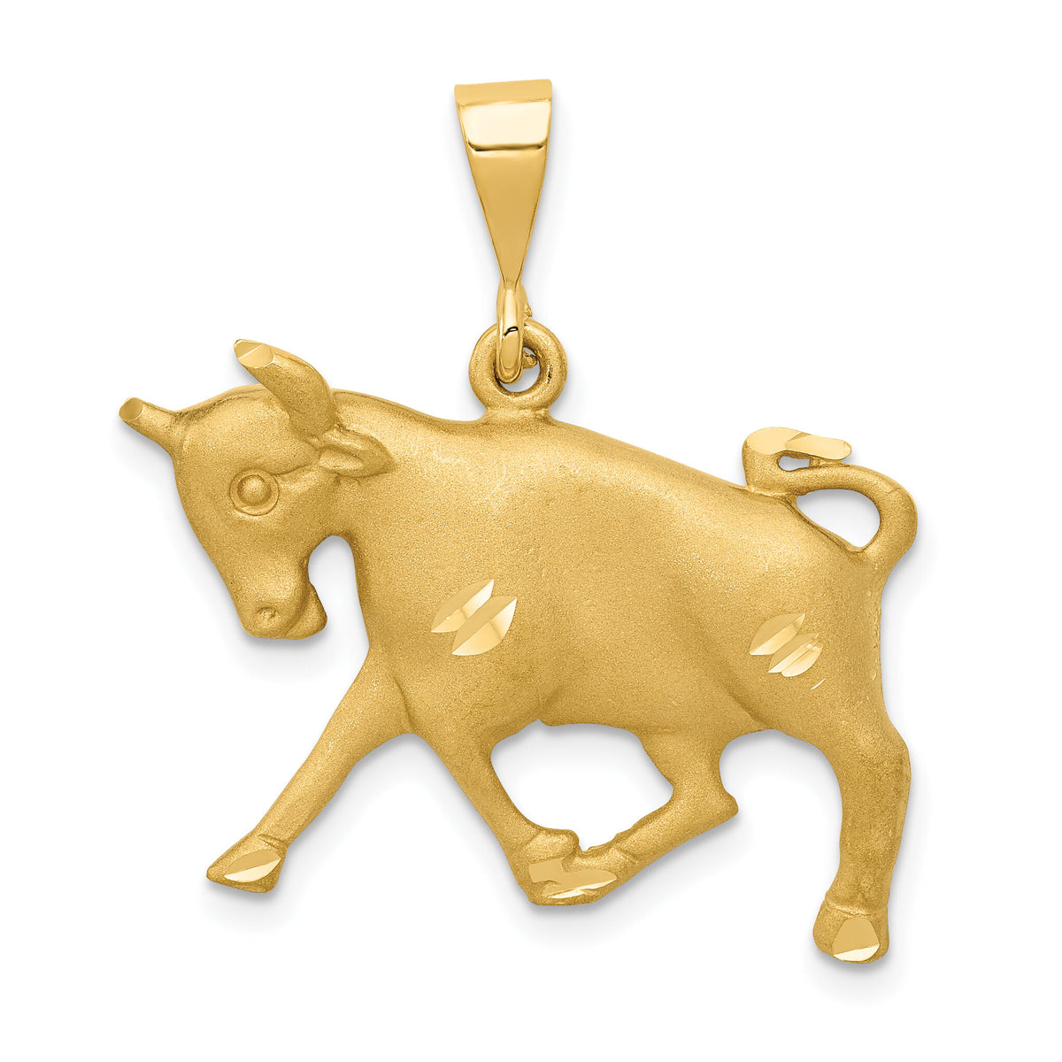 14k Satin Diamond-cut Taurus Zodiac Charm-C465