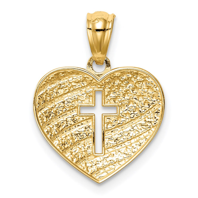 14K w/Rhodium US Flag With Cross Heart Pendant-C4652