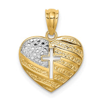 14K w/Rhodium US Flag With Cross Heart Pendant-C4652