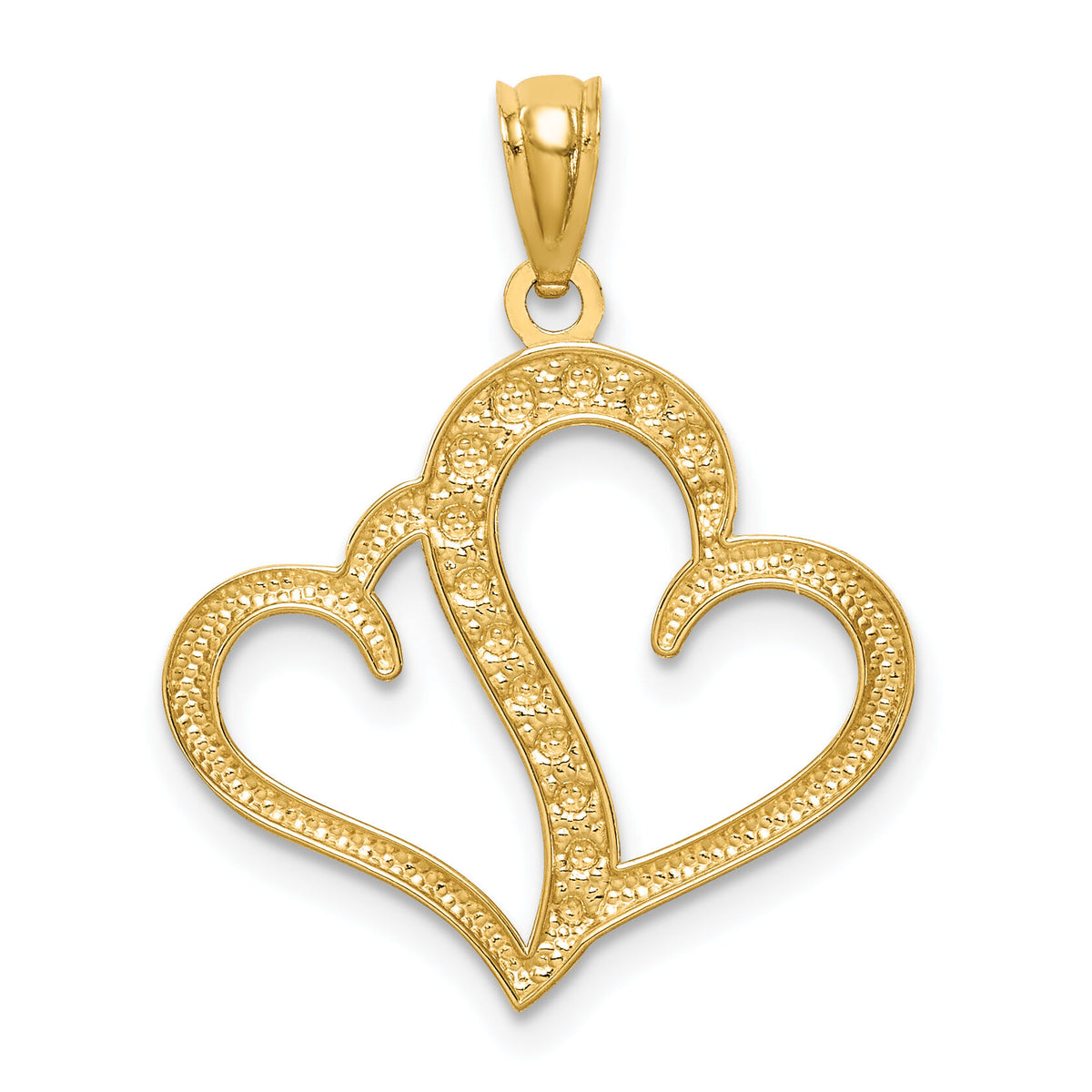 14K and White Rhodium Polished Double Heart Pendant-C4667