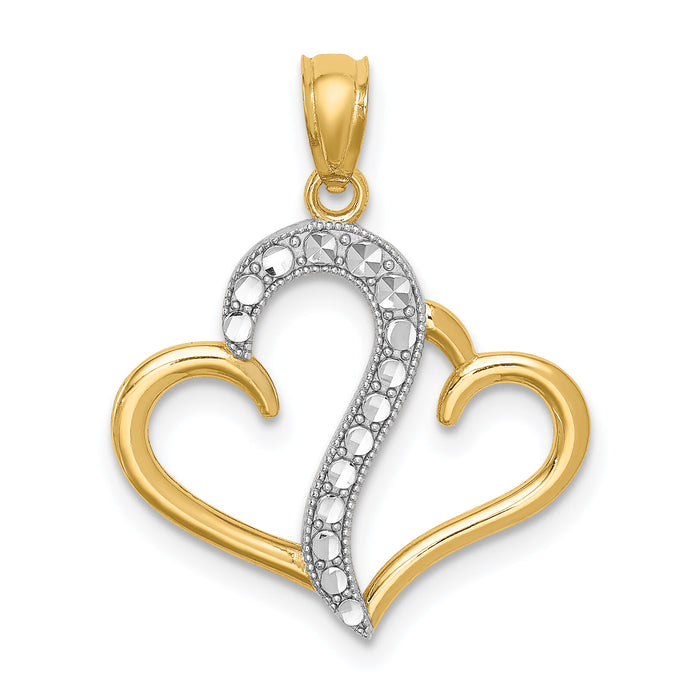 14K and White Rhodium Polished Double Heart Pendant-C4667