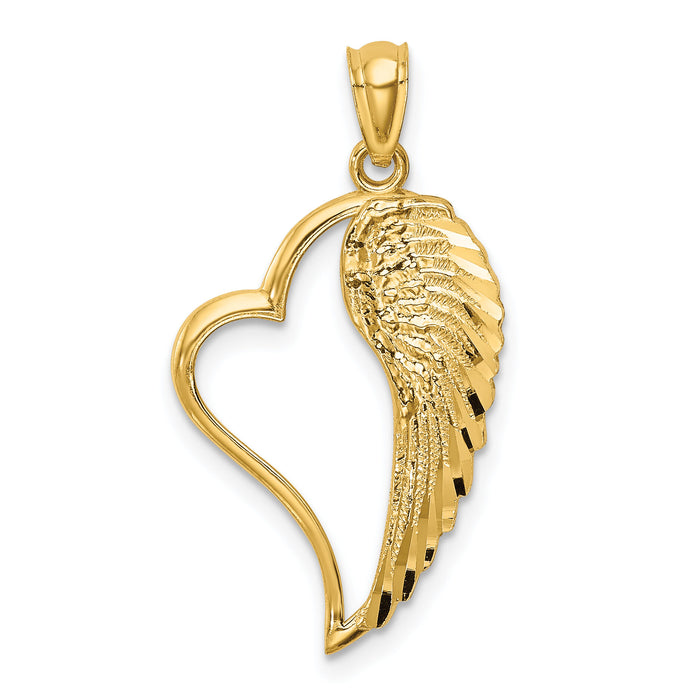 14K Polished Heart and Wing Pendant-C4668