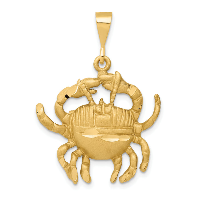 14k Satin Diamond-cut Cancer Zodiac Charm-C467
