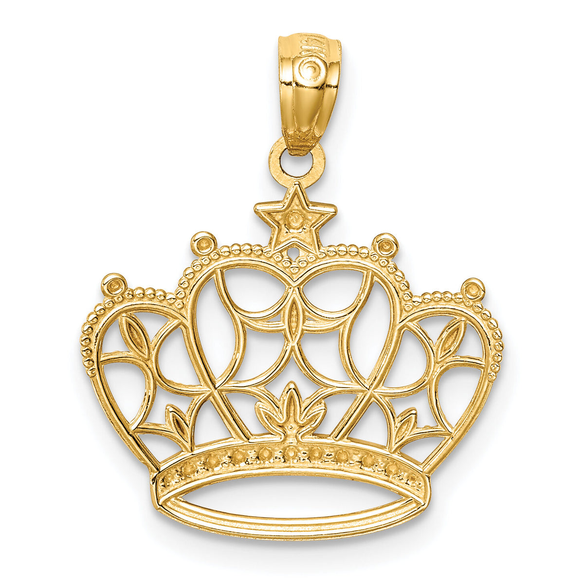 14K White Rhodium D/C Filigree Crown Pendant-C4673