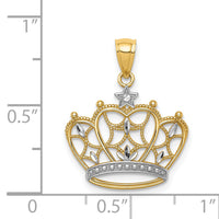 14K White Rhodium D/C Filigree Crown Pendant-C4673