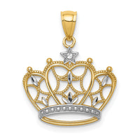 14K White Rhodium D/C Filigree Crown Pendant-C4673