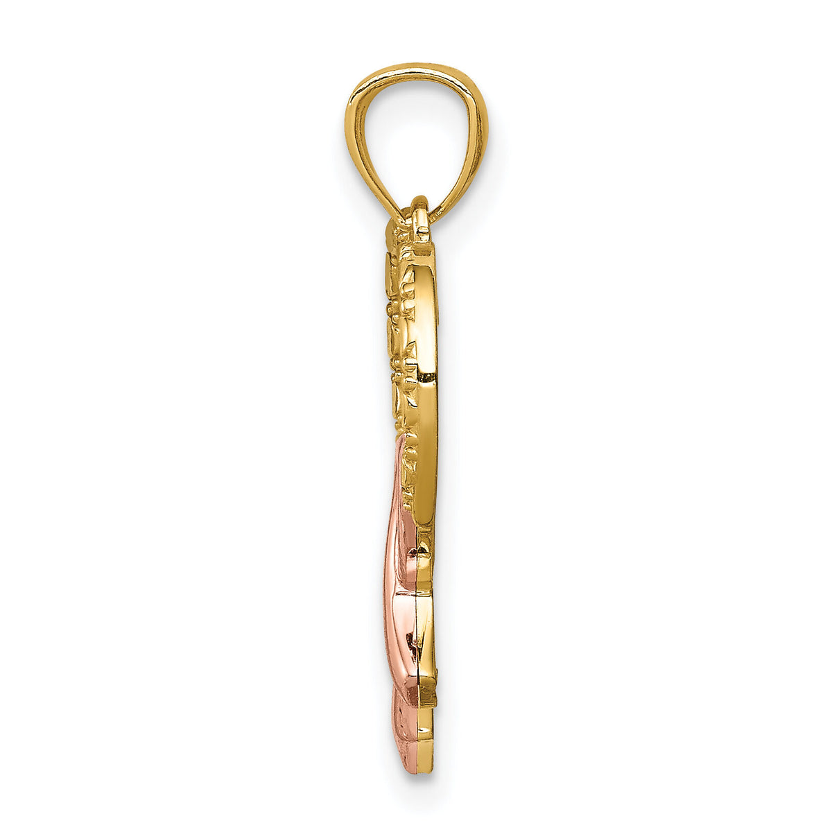 14K Rose Rhodium Pink Ribbon with Heart Pendant-C4676