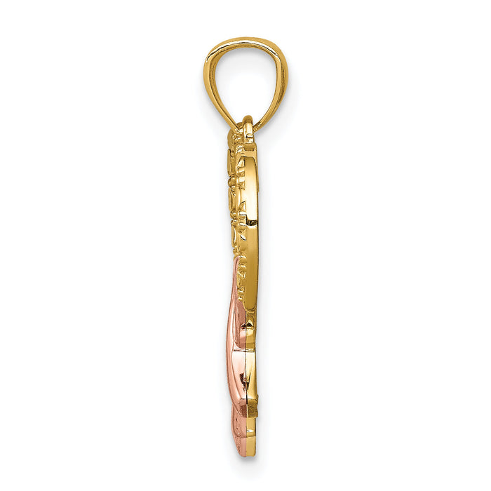 14K Rose Rhodium Pink Ribbon with Heart Pendant-C4676