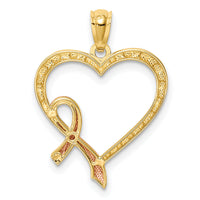 14K Rose Rhodium Pink Ribbon with Heart Pendant-C4676