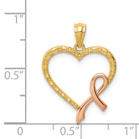 14K Rose Rhodium Pink Ribbon with Heart Pendant-C4676