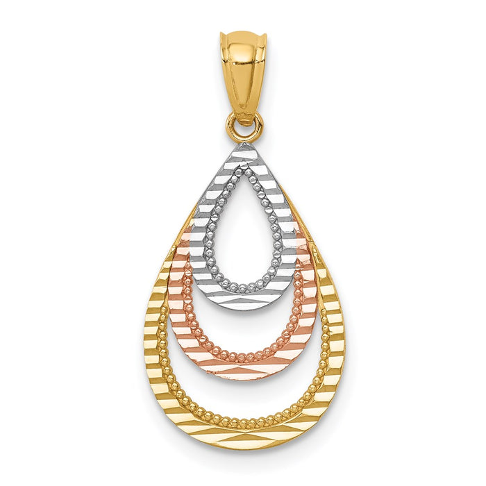 14K Two-tone with White Rhodium D/C Teardrop Pendant-C4679