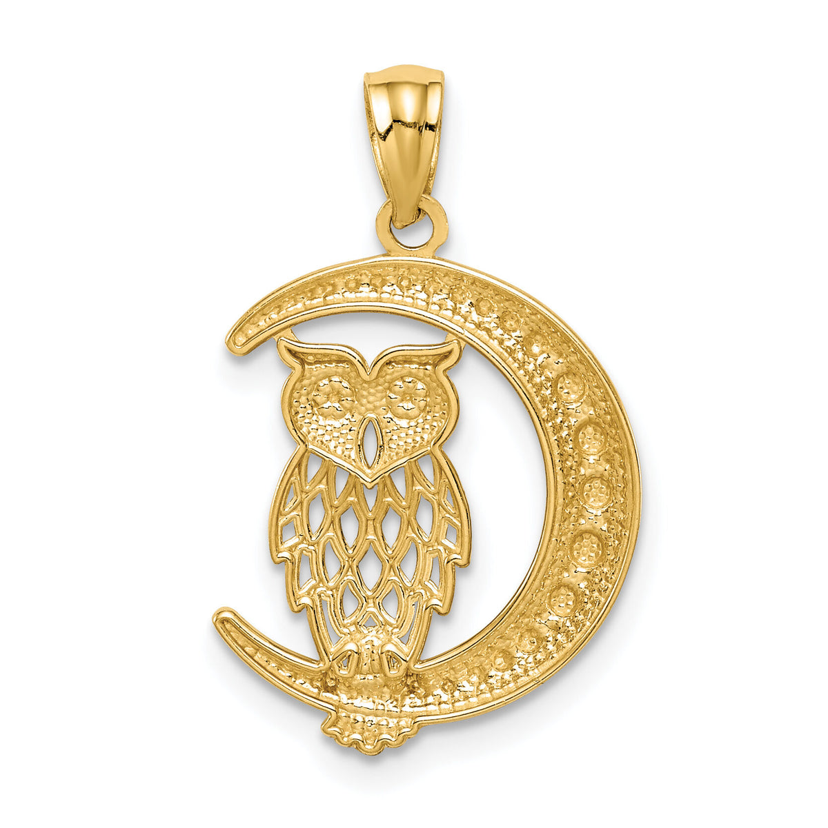 14K White Rhodium D/C Owl on the Moon Pendant-C4681