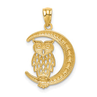 14K White Rhodium D/C Owl on the Moon Pendant-C4681