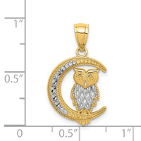 14K White Rhodium D/C Owl on the Moon Pendant-C4681