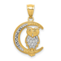 14K White Rhodium D/C Owl on the Moon Pendant-C4681