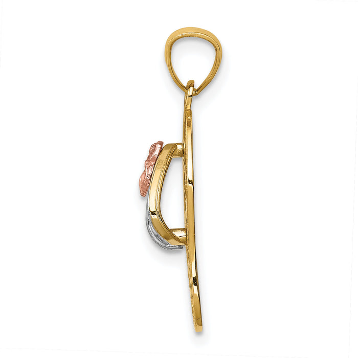 14K Tri Color Plumeria Sandal Pendant-C4683