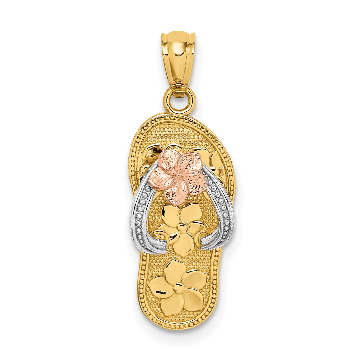 14K Tri Color Plumeria Sandal Pendant-C4683