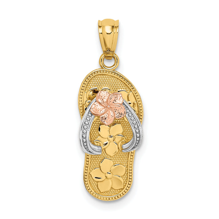 14K Tri Color Plumeria Sandal Pendant-C4683