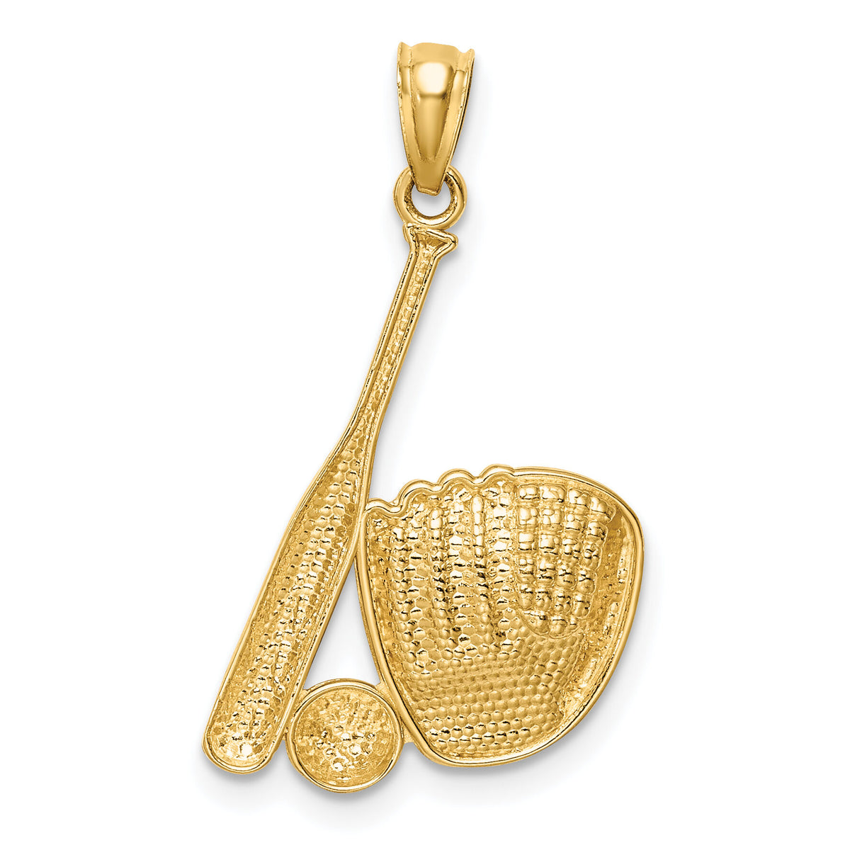 14K White Rhodium Baseball Glove Bat Ball Pendant-C4686