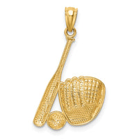 14K White Rhodium Baseball Glove Bat Ball Pendant-C4686