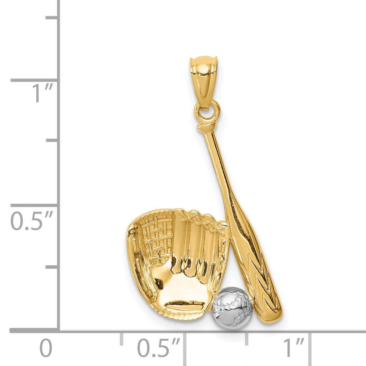 14K White Rhodium Baseball Glove Bat Ball Pendant-C4686