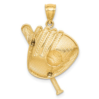 14K D/C White Rhodium Baseball Bat Glove Ball Pendant-C4687