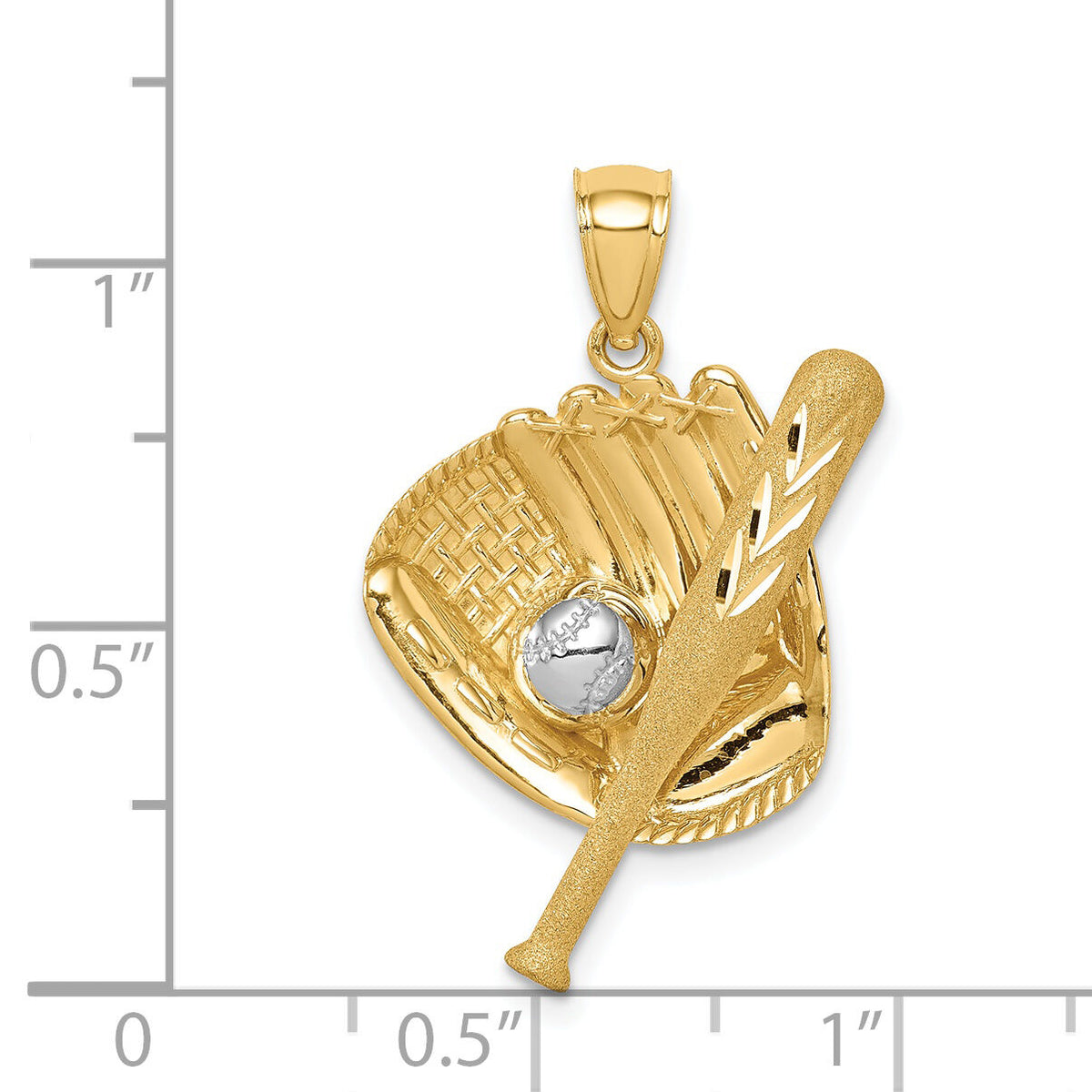 14K D/C White Rhodium Baseball Bat Glove Ball Pendant-C4687