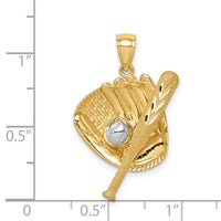 14K D/C White Rhodium Baseball Bat Glove Ball Pendant-C4687