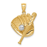 14K D/C White Rhodium Baseball Bat Glove Ball Pendant-C4687