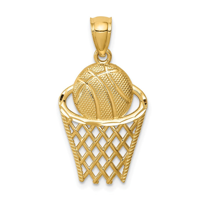 14K Basketball in Hoop Pendant-C4688