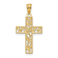 14K Leaf Cross Pendant-C4690