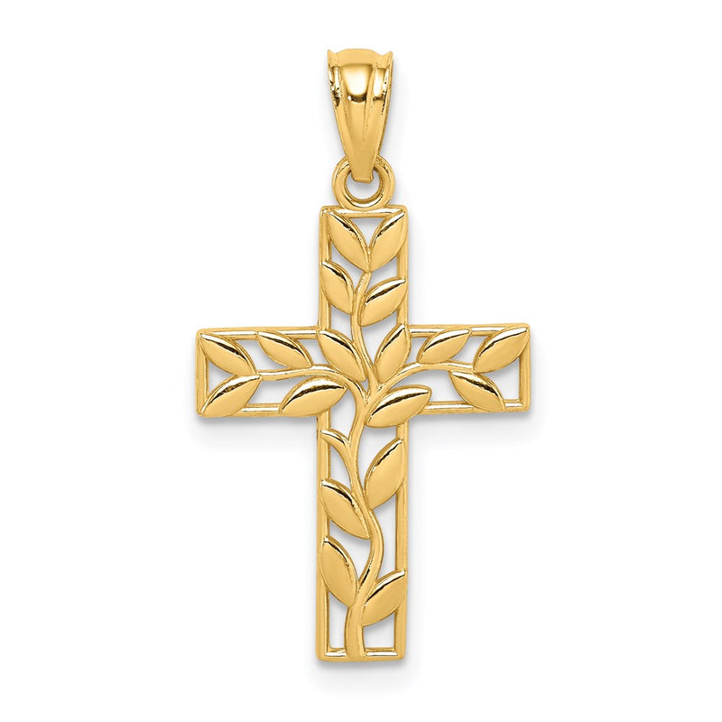 14K Leaf Cross Pendant-C4690