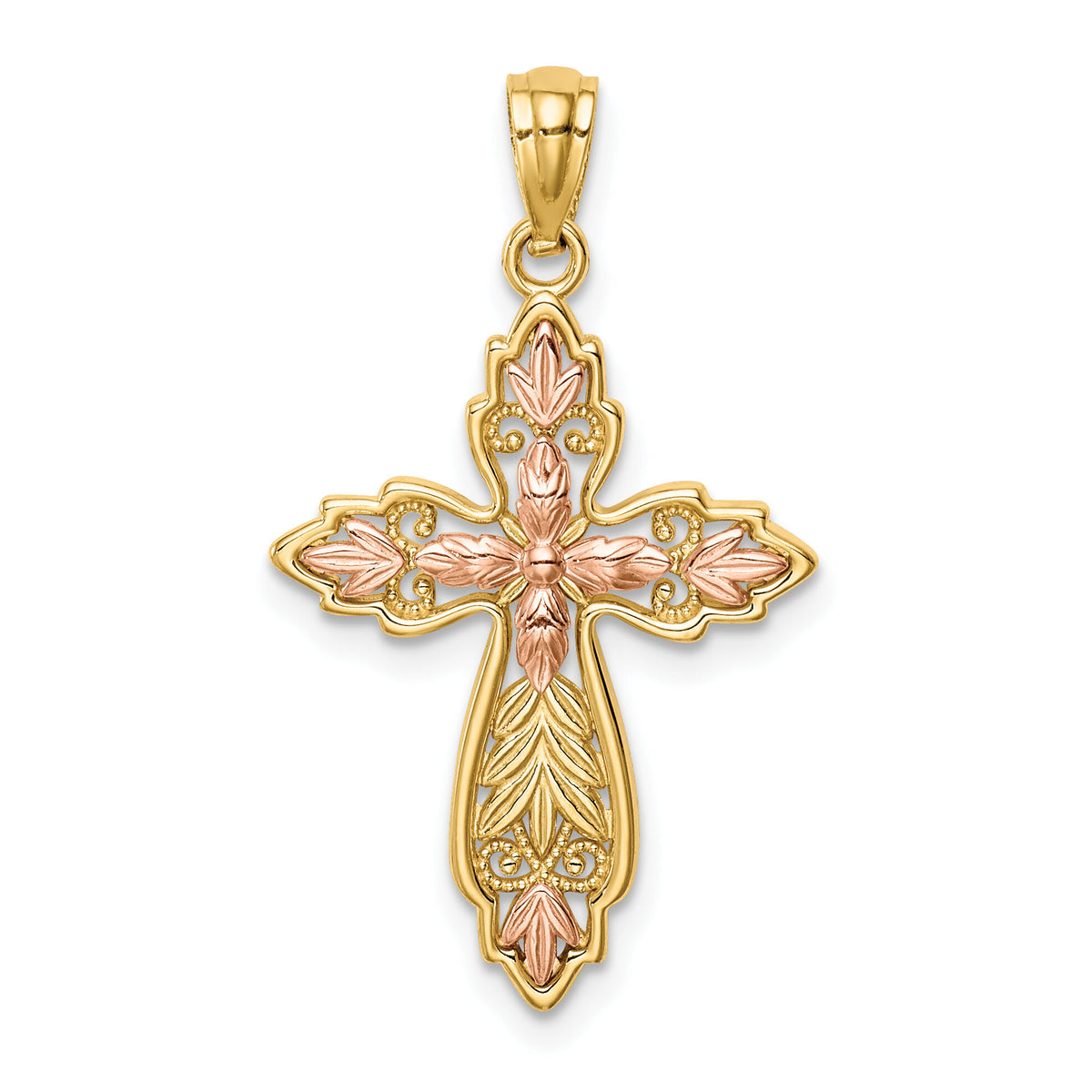 14K Two-Tone Cross Pendant-C4692